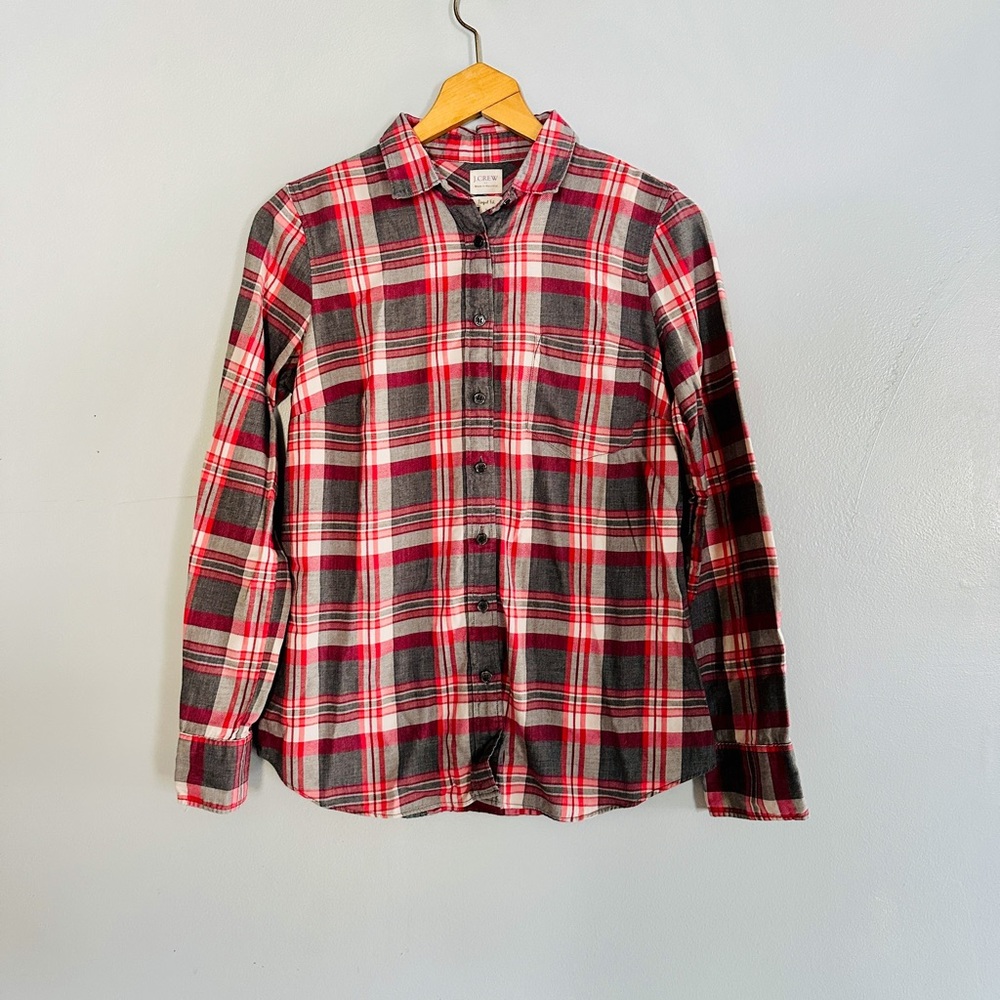 J. Crew Grey And Raspberry Red And Grey Flannel S… - image 6